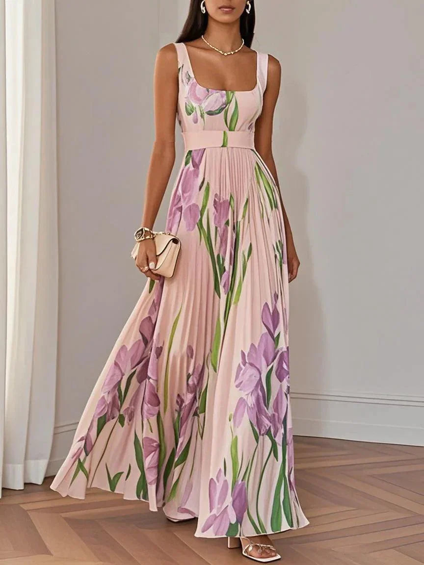 Nina - Stylish Floral Pleated Long Dress
