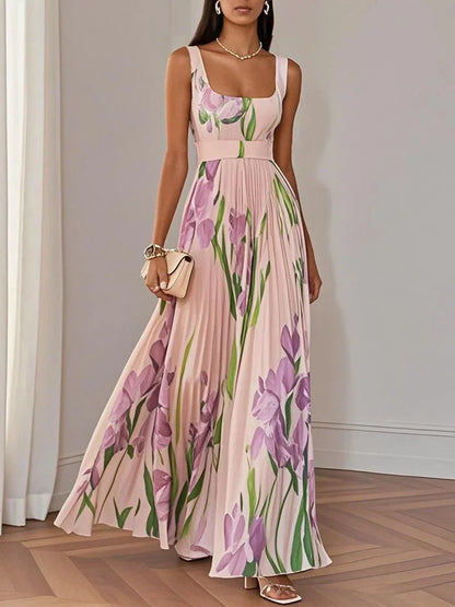 Nina - Stylish Floral Pleated Long Dress