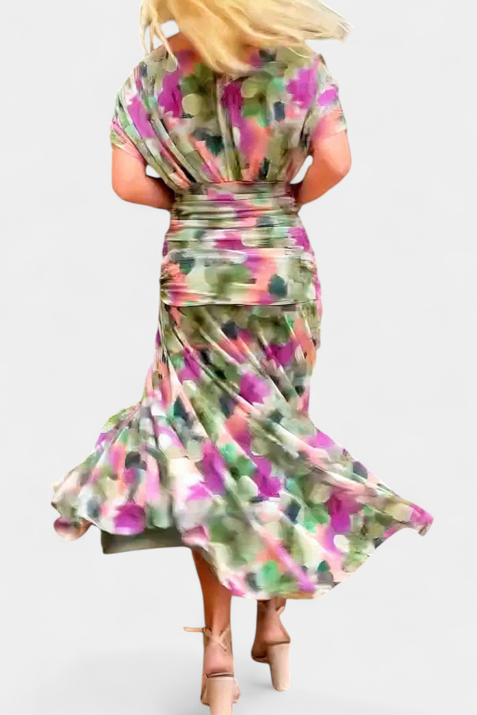 Alondra - Long Dress with Floral Print and V-Neckline