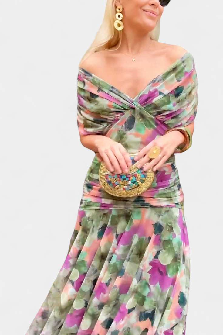 Alondra - Long Dress with Floral Print and V-Neckline