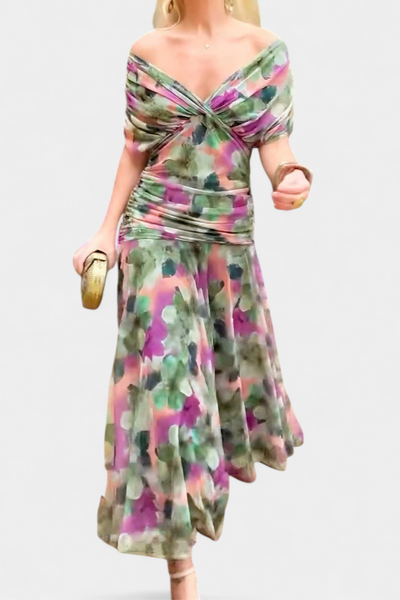 Alondra - Long Dress with Floral Print and V-Neckline