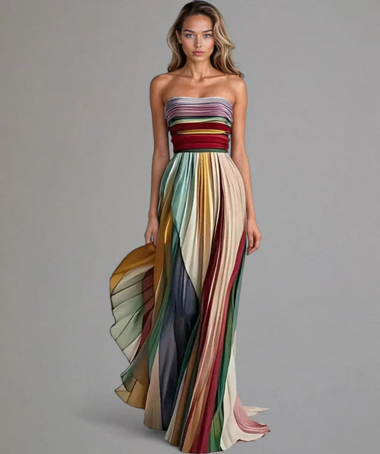 Chloe - Colorful Stripes Tube Top Maxi Dress