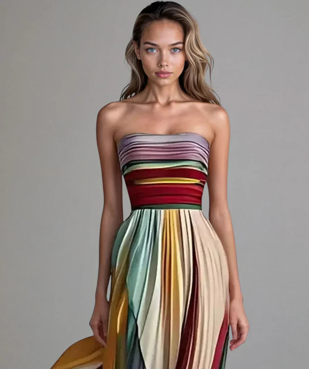 Chloe - Colorful Stripes Tube Top Maxi Dress