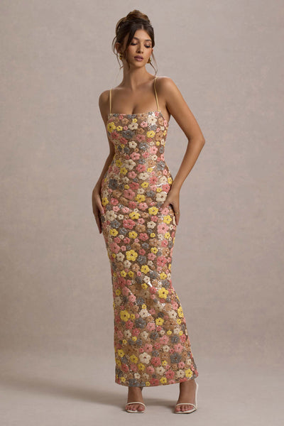 SELVIANA - Floral Maxi Dress with Sequins