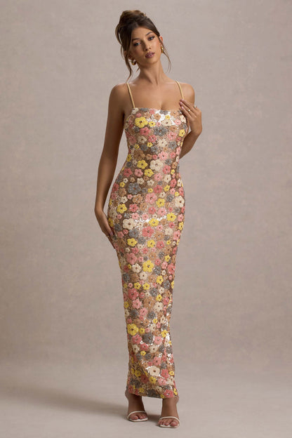 SELVIANA - Floral Maxi Dress with Sequins